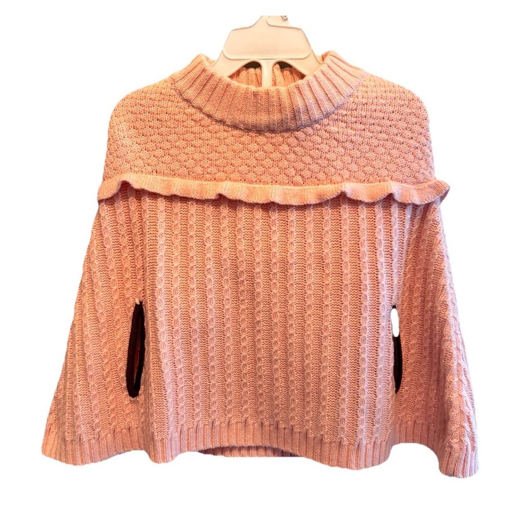 NWT Janie and Jack Poncho Sweater Ribbed Cable Knit Cape Pink Sz 2T Holiday